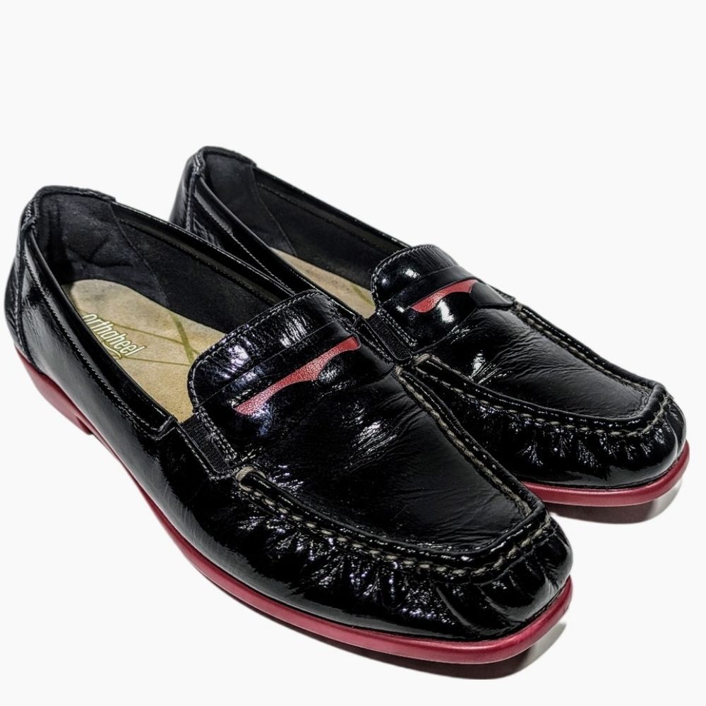 SAS Shoes Women's Penny J Slip On Penny Loafer Red on Black Sz 9.5